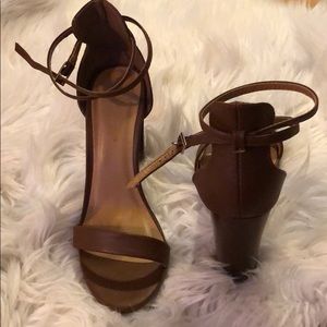 Brown thick heels with ankle straps